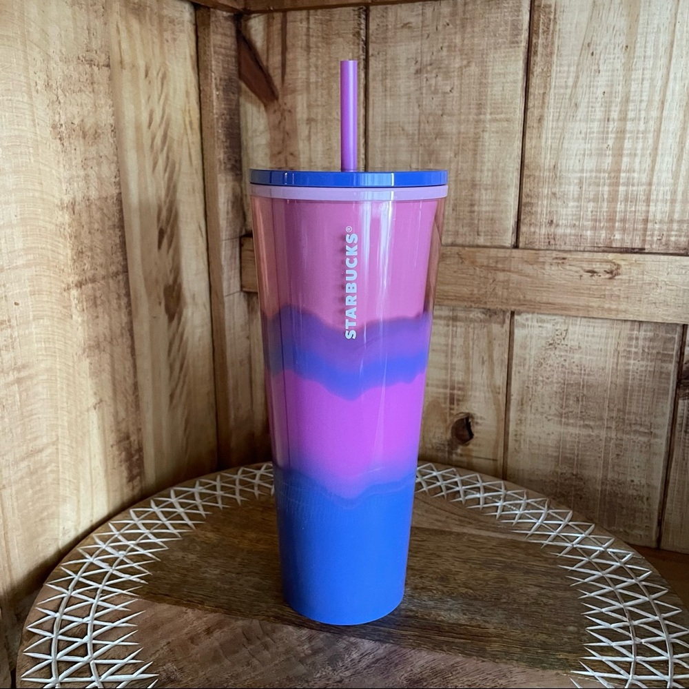 NWT Starbucks Venti 24 oz Tumbler in blue, purple and pink waves marble